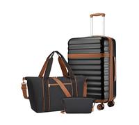 Kono Set de 3 Valises d'une Valise Soute 65cm Extensible Rigide à Roues Silencieuses et Serrure TSA, Un Sac de Voyage à Poche Imperméable et Sangle pour Valise, et Une Trousse de Toilette (Noir)