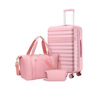 Kono Set de 3 Valises d'une Valise Soute 65cm Extensible Rigide à Roues Silencieuses et Serrure TSA, Un Sac de Voyage à Poche Imperméable et Sangle pour Valise, et Une Trousse de Toilette (Rose)