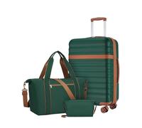 Kono Set de 3 Valises d'une Valise Soute 65cm Extensible Rigide à Roues Silencieuses et Serrure TSA, Un Sac de Voyage à Poche Imperméable et Sangle pour Valise, et Une Trousse de Toilette (Vert)