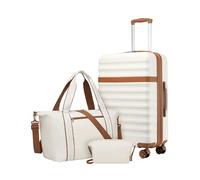 Kono Set de 3 Valises d'une Valise Soute 65cm Extensible Rigide à Roues Silencieuses et Serrure TSA, Un Sac de Voyage à Poche Imperméable et Sangle pour Valise, et Une Trousse de Toilette (Crème)