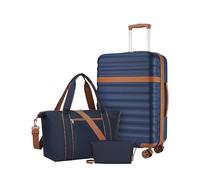 Kono Set de 3 Valises d'une Valise Soute 65cm Extensible Rigide, Bleu | Sac Voyage Poche Imperméable, Sangle Valise, Trousse Toilette, Roues Silencieuses, Serrure TSA, Idéal Mixte