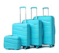 Kono Set de 4 Valises de Voyage (56/65/75cm) Rigide Valise Cabine | Valise Moyenne | Valise Grande Taille à roulettes et Serrure TSA & Portable Vanity Case, Bleu Cyan