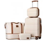 Kono Set de 4 Valises de Voyage Rigide Bagage Cabine 51cm avec Serrure TSA & Portable Vanity Case+Sac de Voyage 40x30x22cm, Beige