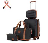 Kono Set de 4 Valises de Voyage Rigide Bagage Cabine 51cm avec Serrure TSA & Portable Vanity Case + Sac de Voyage 40x30x22cm,Noir