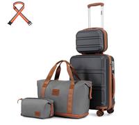 Kono Set de 4 Valises de Voyage Rigide Bagage Cabine 51cm avec Serrure TSA & Portable Vanity Case + Sac de Voyage 40x30x22cm,Gris