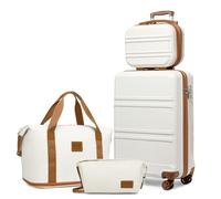Kono Set de 4 Valises de Voyage Rigide Bagage Cabine 55cm avec Portable Vanity Case et Pliable Sac de Voyage pour Sport avec Trousse de Maquillage, Blanc Crème