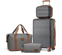 Kono Set de 4 Valises de Voyage Rigide Bagage Cabine 55cm, Gris/Marron | Vanity Case, Sac Voyage Pliable, Trousse Maquillage, ABS+PC Anti-Rayures, Roues TPE 360°, Serrure TSA, Idéal Mixte