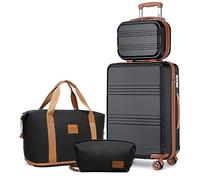 Kono Set de 4 Valises de Voyage Rigide Bagage Cabine 55cm, Noir/Marron | Vanity Case, Sac Voyage Pliable, Trousse Maquillage, ABS+PC Anti-Rayures, Roues TPE 360°, Serrure TSA, Idéal Homme