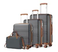Kono Set de 4 Valises de Voyage Rigide Valise (55cm/65cm/74cm) à 4 roulettes avec Serrure TSA + Sac de Voyage Ryanair 40x20x25cm, Gris/Marron