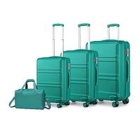 Kono Set de 4 Valises de Voyage Rigide Valise (55cm/65cm/74cm) à 4 roulettes avec Serrure TSA + Sac de Voyage Ryanair 40x20x25cm, Turquoise