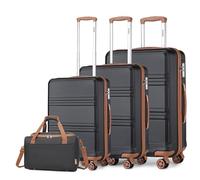 Kono Set de 4 Valises de Voyage Rigide Valise (55cm/65cm/74cm) à 4 roulettes avec Serrure TSA + Sac de Voyage Ryanair 40x20x25cm, Noir/Marron