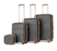 Kono Set de 4 Valises Rigide Léger Ensemble de Bagages en ABS avec 4 roulettes et Serrure TSA 55cm Bagage Cabine / 65cm / 76cm / Vanity Case (Gris/Marron)
