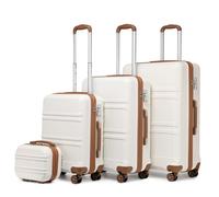 Kono Set de 4 Valises Rigide Léger Ensemble de Bagages en ABS avec 4 roulettes et Serrure TSA 55cm Bagage Cabine / 65cm / 76cm / Vanity Case (Blanc Crème)