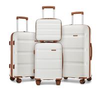Kono Set de 4 Valises Rigide Polypropylène Valise de Voyage 4 roulettes et Serrure à Combinaison TSA (Blanc Crème)