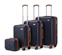 Kono Set de 4 Valises Rigide ABS Valise de Voyage (13/20/24/28cm) Valise Vanity Case| Valise Cabine| Valise Moyenne| Grande Valise 4 roulettes et Serrure TSA (Marine)