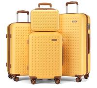 Kono Set de 4 Valises Rigides (14/20/24/28 Pouces) ABS+PC Léger et Résistant, 4 roulettes Silencieuses 360° et Serrures TSA, Grandes Capacités, Jaune