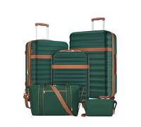 Kono Set de 5 Valises avec Expansion (24 et 28 Pouces Uniquement), Plus Sac de Voyage avec Poche Imperméable et Sangle pour Valise, et Trousse de Toilette, Idéal pour Voyages en Famille (Vert)