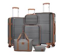 Kono Set de 6 Valises de Voyage Rigide (55/65/74cm) à 4 roulettes, avec Vanity Case, Sac de Voyage Pliable pour Le Sport et Trousse de Maquillage, Gris/Marron