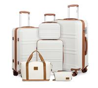 Kono Set de 6 Valises de Voyage Rigide (55/65/74cm) à 4 roulettes, avec Vanity Case, Sac de Voyage Pliable pour Le Sport et Trousse de Maquillage, Blanc Crème