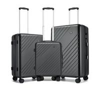 Kono Set de Valise 3 pièces légère ABS+PC, Valise de Voyage Pro, Gris/Noir | Valise cabine, valise moyenne et valise grande taille soute, rigide anti-choc, roulettes silencieuses 360°, serrure ext
