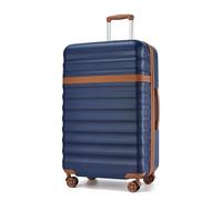 KONO Valise à roulettes, à coque rigide, en ABS et polycarbonate, légère, avec 4 roulettes et serrure TSA, Bleu foncé/marron, XL(75cm)
