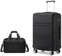 KONO Valise à roulettes de taille moyenne Set de bagages 65cm Trolley avec sac de voyage Ryanair Noir 2 pièces