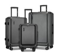 Kono Valise rigide avec serrure TSA - Compartiment avant léger en ABS PC - Compartiment pour ordinateur portable - Bagage à main avec roulettes - Pour vacances, famille, affaires, gris, Set de bagages