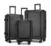 Kono Valise Rigide avec Serrure TSA - Compartiment Avant léger en ABS PC - Compartiment pour Ordinateur Portable - Bagage à Main avec roulettes - pour Vacances, Famille, Affaires, Noir, Set de