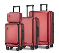 Kono Valise Rigide avec Serrure TSA - Compartiment Avant léger en ABS PC - Compartiment pour Ordinateur Portable - Bagage à Main avec roulettes - pour Vacances, Famille, Affaires, Rouge