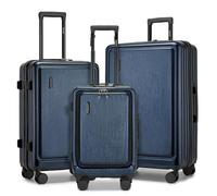 Kono Valise Rigide avec Serrure TSA - Compartiment Avant léger en ABS PC - Compartiment pour Ordinateur Portable - Bagage à Main avec roulettes - pour Vacances, Famille, Affaires, Bleu foncé, Set de