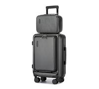 Kono Valise rigide avec serrure TSA - Compartiment avant léger en ABS PC - Compartiment pour ordinateur portable - Bagage à main avec roulettes - Pour vacances, famille, affaires, gris, 2tlg.Kofferset
