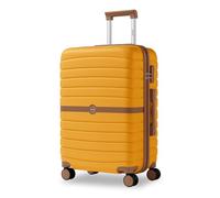 Kono Valise Rigide Valise Moyenne Valise de Voyage ABS+PC avec 4 roulettes et Serrure 66.5x45.5x25.5 cm 62L Trolley de Voyage, Jaune/Marron