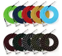 Konohan Lot de 10 câbles d'instruments de 3 m, cordons tressés en cuivre multicolore pour guitare électrique, basse, clavier, mixeur et amplificateur, 6,35 mm à angle droit vers droit
