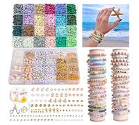 Konoz Perles Pour Bracelet, 11000+ Heishi, Perle Plate Pour Bracelet de 6mm, 2 Boîtes Kit Perle avec Lettres, Kit Bijoux Adulte Enfant