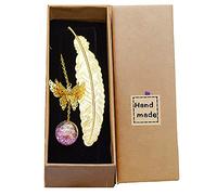 Konrisa Marque-page en Métal pour Femmes Hommes, Marque-pages Plume Papillon 3D avec Fleur,Cadeau pour Professeur, Amoureux des livres, mère et père