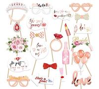 Konsait 23pcs Mariage DIY Accessoire Photobooth Mariage Rose Team Bride Accessoire Photo Booth Props Lunettes Moustache Masquerade pour Décoration Mariage