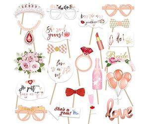 Konsait 23pcs Mariage DIY Accessoire Photobooth Mariage Rose Team Bride Accessoire Photo Booth Props Lunettes Moustache Masquerade pour Décoration Mariage