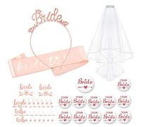 Konsait 31 Pcs EVJF Accessoire Bride to be écharpe, mariée Bandeaux Couronne, Voile de mariée Accessoires, Tatouages, Badge déguisement Enterrement de Vie de Jeune Fille Accessoires