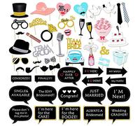 Konsait Accessoires Photobooth Mariage, DIY Photo Booth Props Déguisements Décorations Kit avec Chevilles en Bois pour Décoration de Fête (52 Pièces)