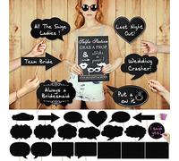 Konsait Grande Taille Papier DIY Discours Panneau Photobooth Accessories (20pcs), Noir Photo Booth Props Kit Carte avec Craie de Couleur pour Mariage, Anniversaire Decor Faveurs de Fête