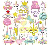 Konsait Paillettes Licorne Accessoires Photobooth Anniversaire Masquerade Accessoires de Photo Props pour Enfants Filles Licorne Anniversaire Decoration de Fete Cadeau