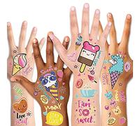 Konsait Tatouage Enfant Fille Tatouages temporaire, Tatouages ephémères Enfants Fille Anniversaire De Fête Petit Cadeau Pinata, Bonbons, crème glacée, 15 Feuilles