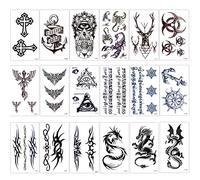 Konsait Tatouage temporaire pour Adulte Enfants Femme Homme (18 Feuilles), Tatouages Temporaires Bras Poignet Body Tattoo Sticker Tatouages éphémères, Dragon Ancre Oeil Scorpion Elk