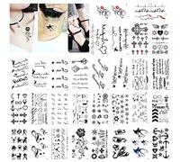 Konsait Tatouages temporaires pour adulte femmes hommes enfants (30 feuilles), tatouage temporaire imperméable faux noir tatouages minuscules Body Art autocollant main cou cache-poignet Couvrir Set