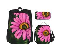 KoNsev Beauty Daisy Lot de 3 sacs à dos d'école préscolaire 40,6 cm et boîte à déjeuner pour enfant du primaire, Noir , Taille unique, Ensemble cartable
