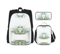 KoNsev Lot de 3 sacs à dos amusants en forme de grenouille de yoga de 40,6 cm pour l'école préscolaire et boîte à déjeuner pour enfant du primaire, Noir , Taille unique, Ensemble cartable