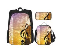 KoNsev Lot de 3 sacs à dos avec notes de musique pour piano et violon 40,6 cm pour l'école préscolaire et boîte à déjeuner pour enfant du primaire, Noir , Taille unique, Ensemble cartable