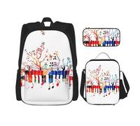 KoNsev Lot de 3 sacs à dos colorés avec clavier de piano et note de musique de 40,6 cm pour l'école préscolaire et boîte à déjeuner pour enfant du primaire, Noir , Taille unique, Ensemble cartable