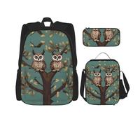 KoNsev Lot de 3 sacs à dos de 40,6 cm avec branches d'arbre et chouette pour l'école maternelle et boîte à déjeuner pour enfant du primaire, Noir , Taille unique, Ensemble cartable