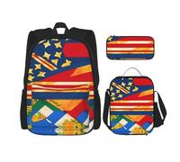 KoNsev Lot de 3 sacs à dos de 40,6 cm avec drapeaux hawaïens indigènes et boîte à déjeuner pour enfant du primaire, Noir , Taille unique, Ensemble cartable